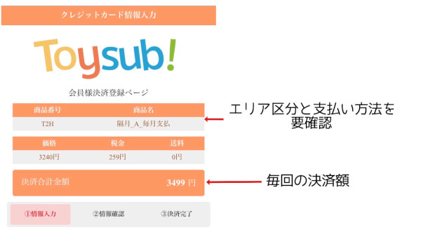 トイサブ 申込内容確認
